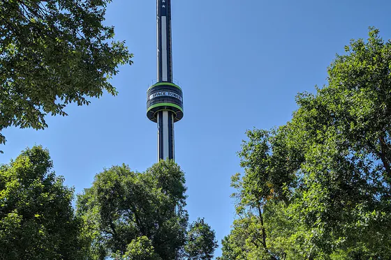 The Space Tower rising over the trees on the Minnesota State Fairgrounds